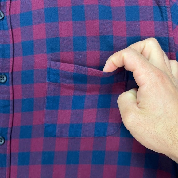 J Crew Flannel Shirt Blue Red Check Button Up Long Sleeve Mens XL Burgundy Navy - Picture 3 of 9